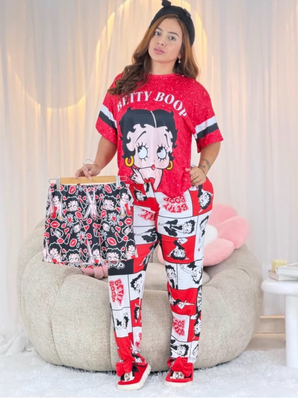 Betty Boop pajama set 3 pieces for women. Fit size S-XL